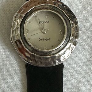 Silpada Vintage Silver Watch with Black Leather Band